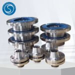 Stacks of weld neck flanges with blue face protectors
