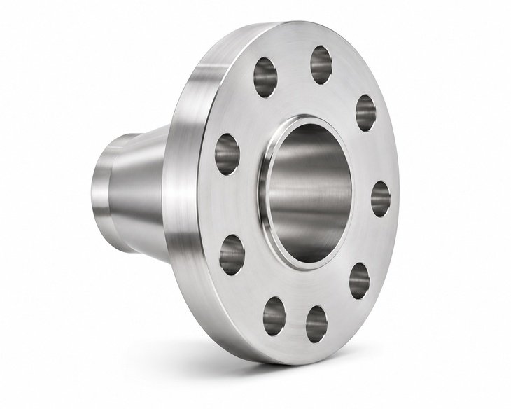 2507-super-duplex-stainless-steel-weld-neck-flange-7vista detallada que muestra el cuello de soldadura y la cara de la brida 2507 Super Duplex Stainless Steel Weld Neck Flange, detail view showing weld neck and flange face