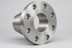 AI-generated illustration of a weld neck flange with raised face and eight bolt holes