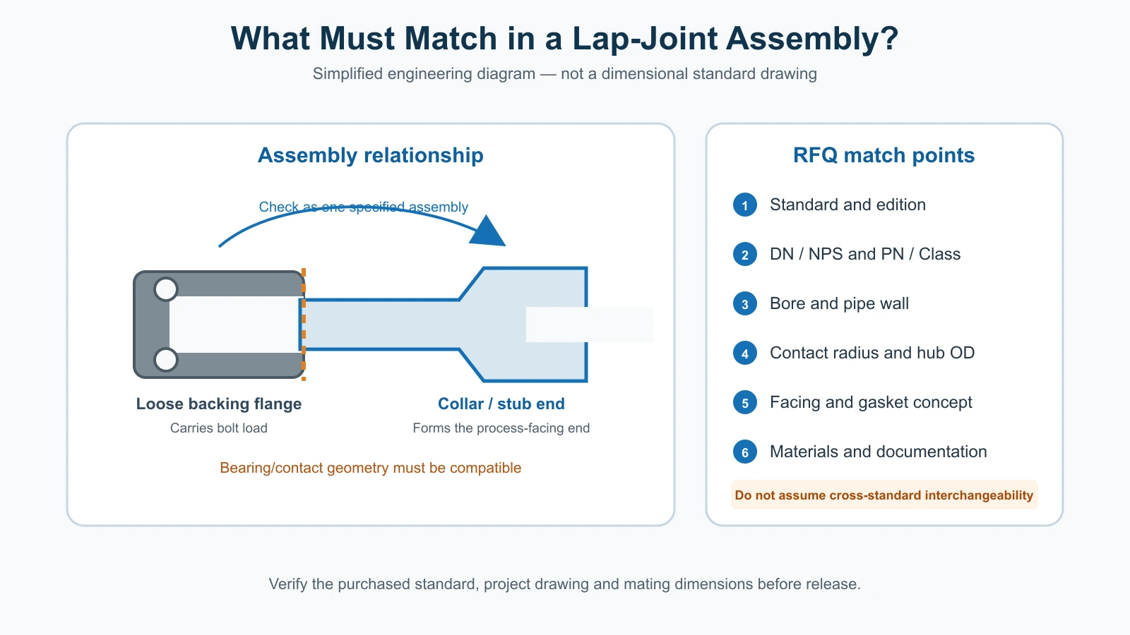 Simplified lap joint flange and collar compatibility diagram